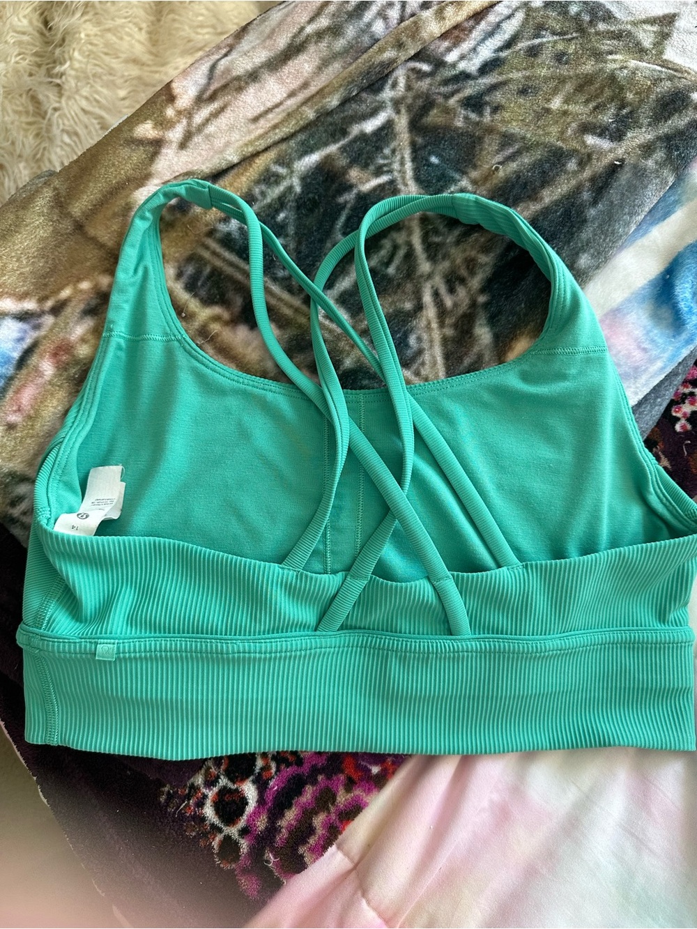 lululemon athletica Ribbed Crisscross Sports Bra - Teal - Picture 2 of 4